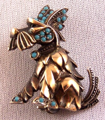 UNS37 sterling dog pin w turquoise beads